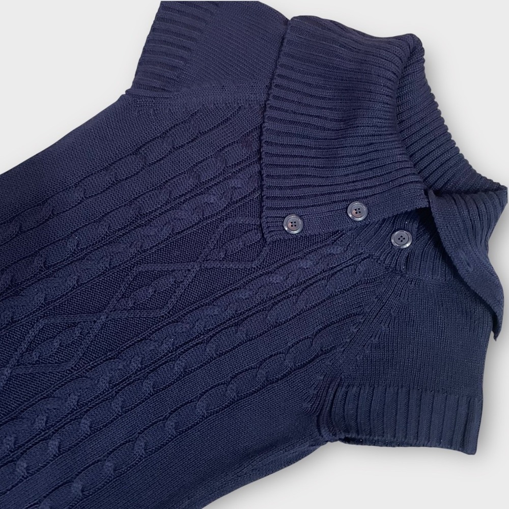 Calvin Klein Sweater Dress Women Medium Blue Cable Knit Button Collar Academia - Picture 4 of 6